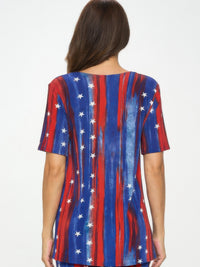 BNS Capri Pants set with a vibrant star and stripe design, showcasing the back view of the short-sleeve top.