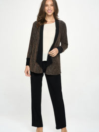 Glitter Nylon Long Sleeve Contrast Jacket displayed by a model, showcasing a black base and metallic glitter print.