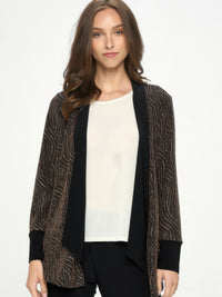 Glitter Nylon Long Sleeve Contrast Jacket styled on a model, featuring a black base with metallic glitter print.