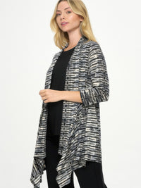 ITY Draped Wrap Jacket in dynamic printed design, quarter-sleeve layering piece for comfort and style.