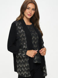 Nylon Foil Sequin Contrast Jacket worn by a model, featuring metallic detailing and a tailored fit.