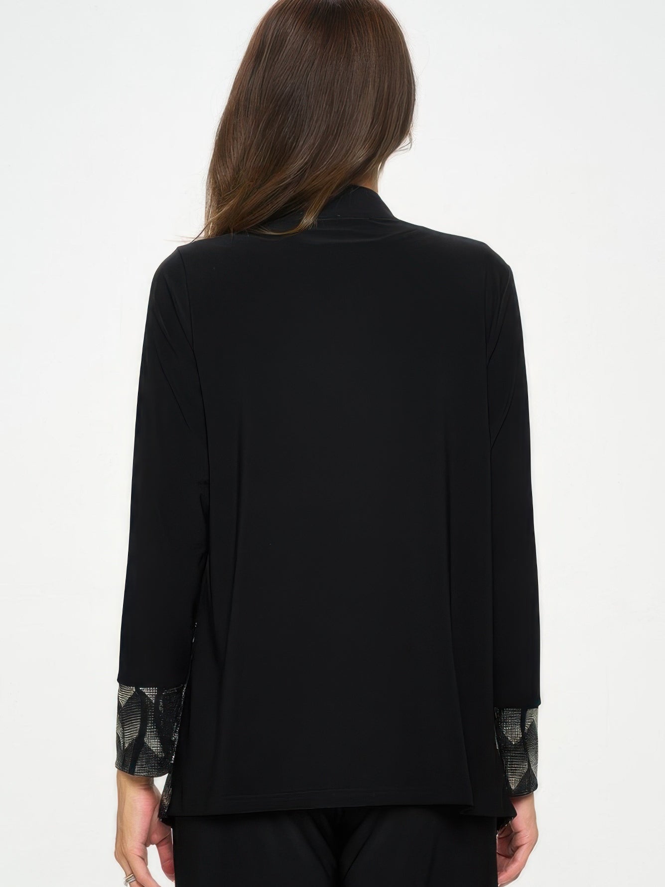 Back view of Nylon Foil Sequin Contrast Jacket showcasing the clean, structured lapel and metallic detailing on sleeves.