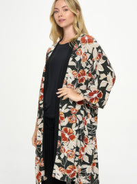 Hit Kimono Long Jacket With Pocket featuring a floral design, perfect for elegant layering and adding sophistication.