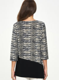 Back view of Round Neck Quarter Sleeve Top featuring stylish pattern and smooth ITY fabric, perfect for versatile layering.