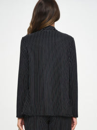Back view of Ottoman Pinstripe Front Drape Jacket showcasing its refined design and tonal pinstripe texture.