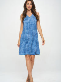 ITY Fabric V-Neckline Short Dress in blue with a flattering silhouette and side pockets, perfect for casual outings.