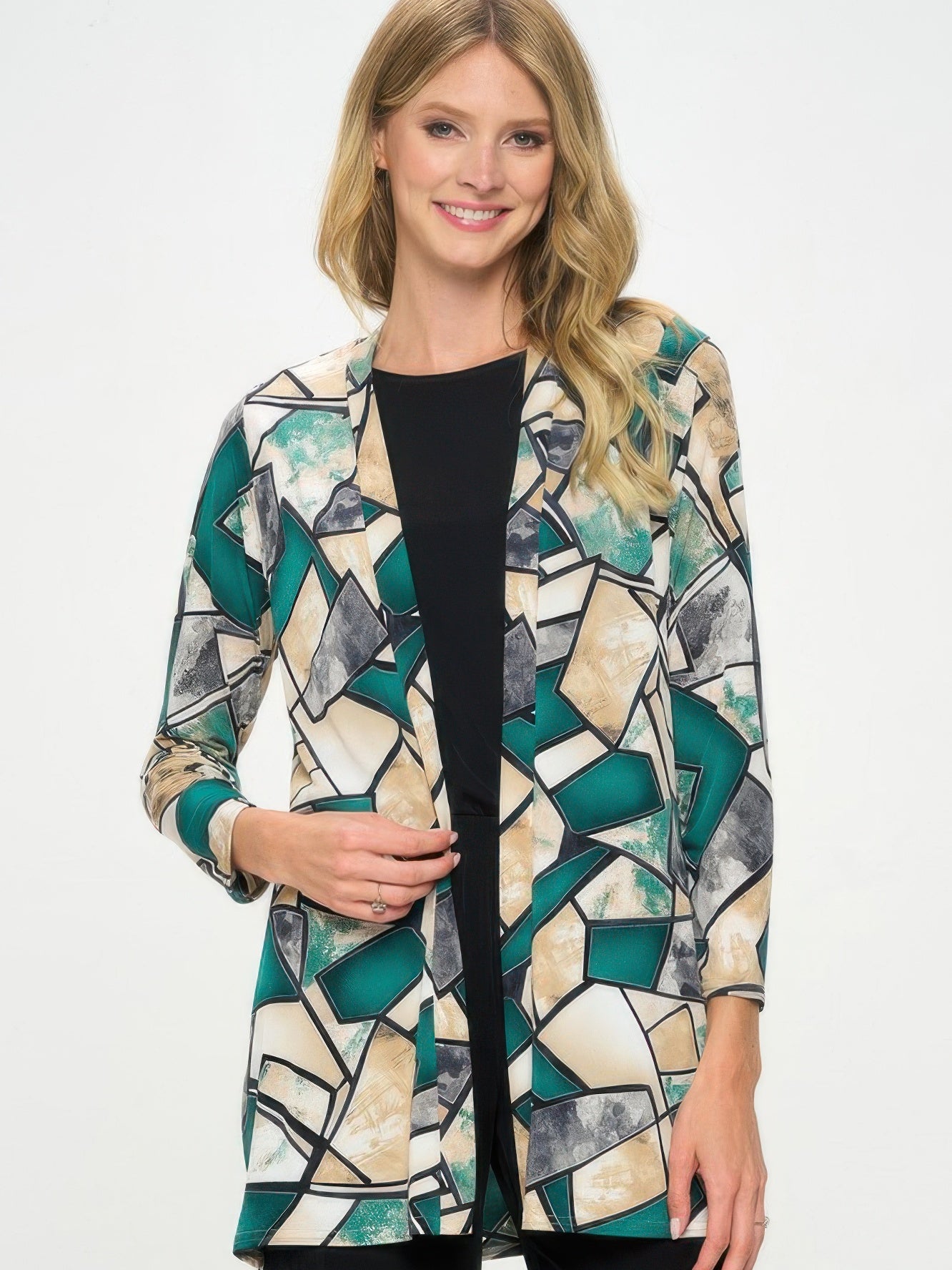 Long Sleeve Cardigan featuring a bold print, perfect for layering and casual wear, available at Netscape.