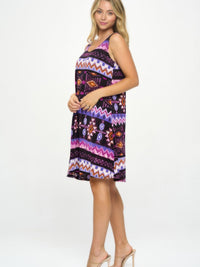 Sleeveless Tank Dress with Round in vibrant patterns, perfect for casual or travel wear, featuring a comfortable fit and clean neckline.