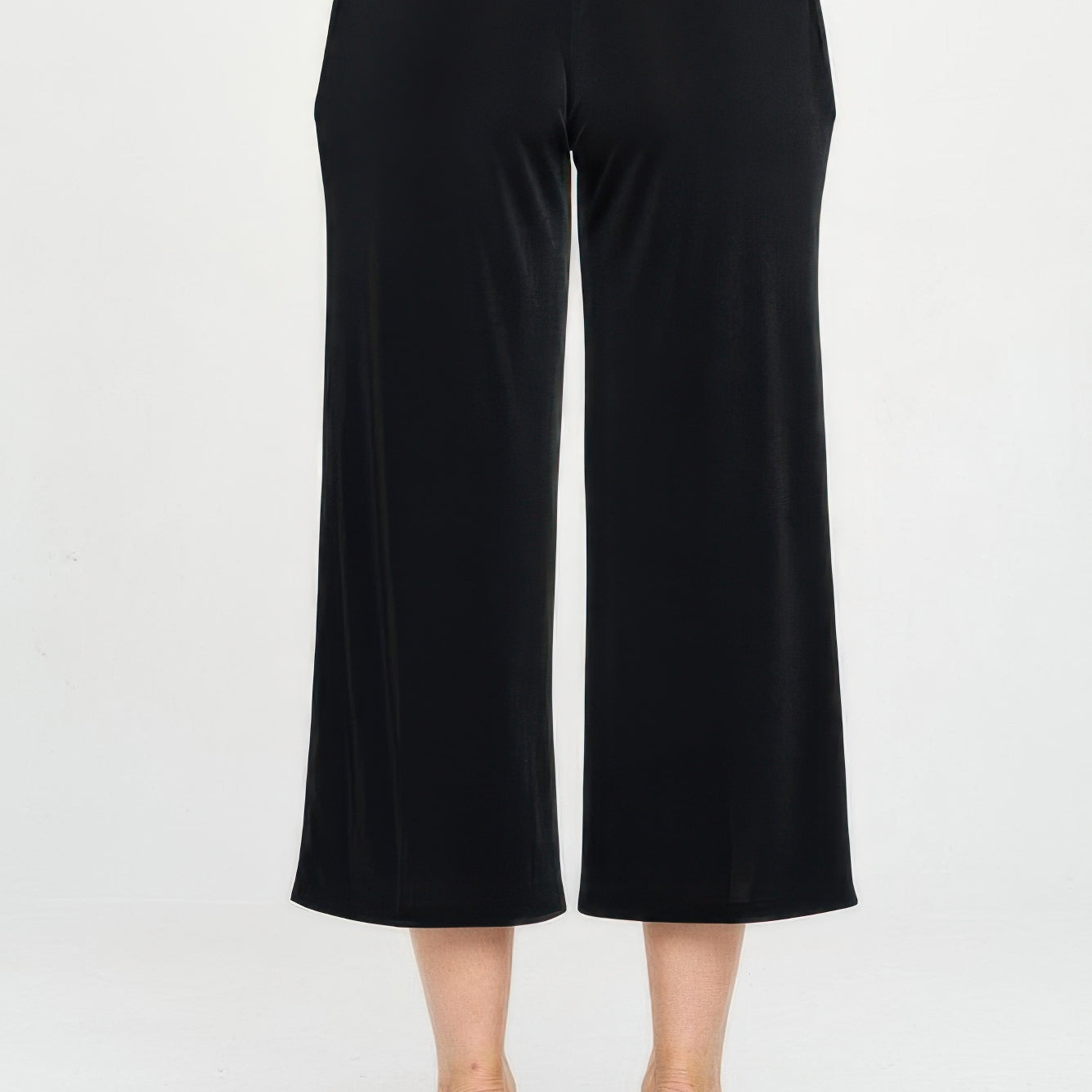 Back view of Elastic Waistband Ankle Pants with Pockets in black, showcasing the comfortable fit and stylish design.