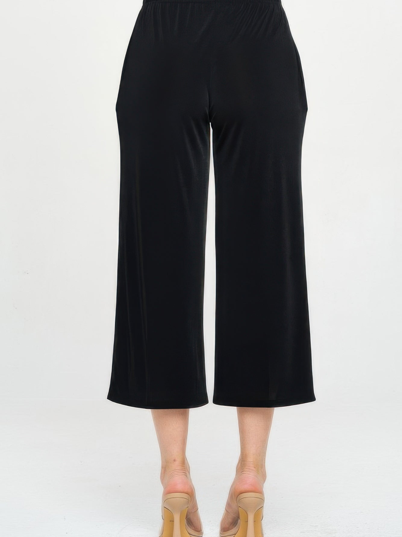 Back view of Elastic Waistband Ankle Pants with Pockets in black, showcasing the comfortable fit and stylish design.