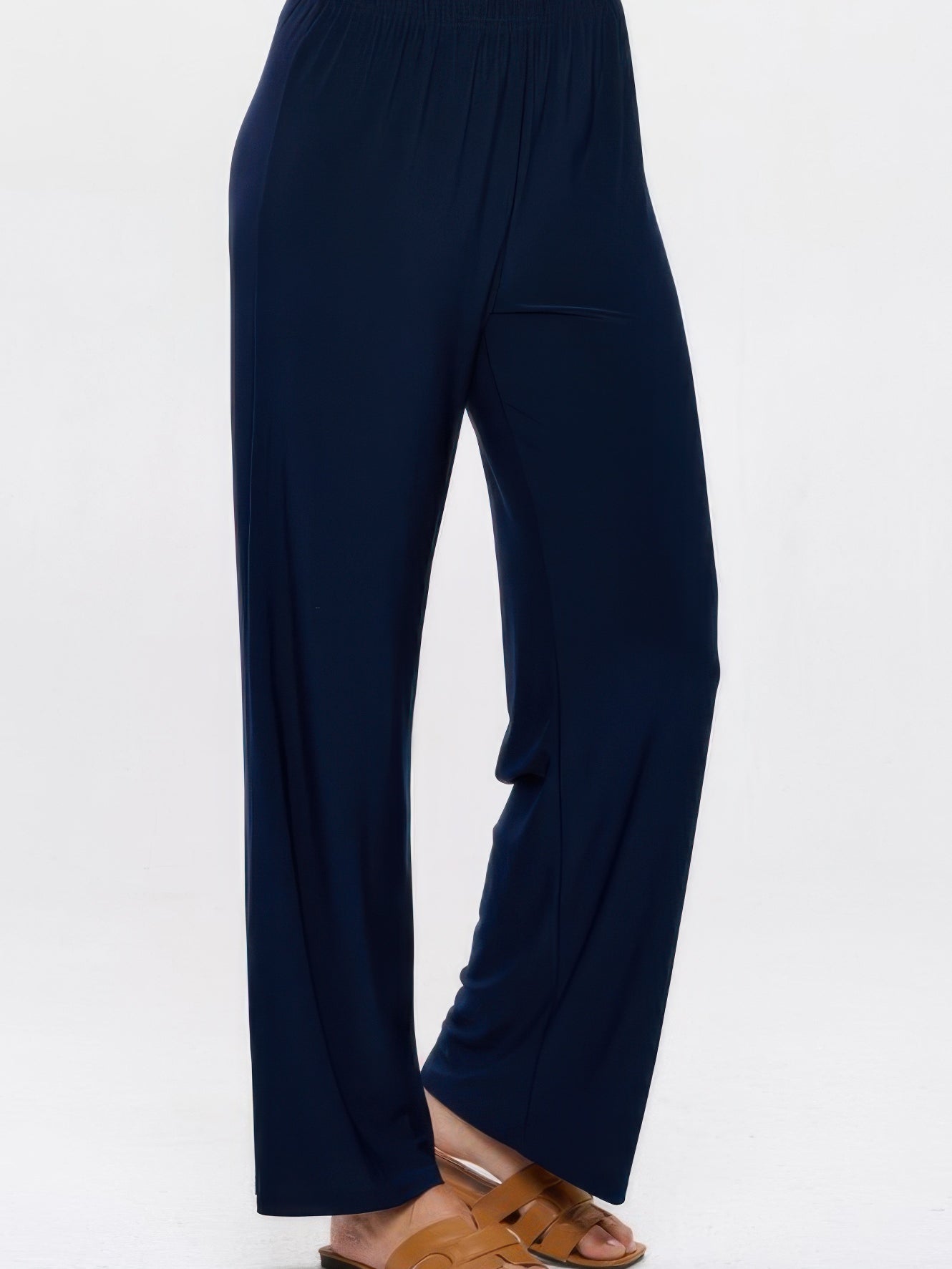 Elastic Waistband Flared Pants in navy, featuring an elastic waistband and a stylish flared silhouette for ultimate comfort.