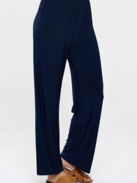 Elastic Waistband Flared Pants in navy, featuring an elastic waistband and a stylish flared silhouette for ultimate comfort.
