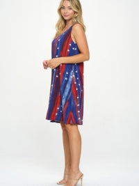 BNS Missy Tank Dress in a sleeveless design with a patriotic red, white, and blue print.