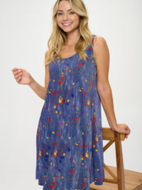 BNS Missy Tank Dress displayed on a model, featuring a colorful floral print and a sleeveless design.