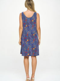Back view of BNS Missy Tank Dress featuring a colorful floral print and a comfortable sleeveless design.