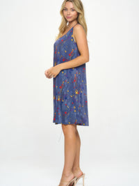 BNS Missy Tank Dress in blue with floral print, showcasing a sleeveless design and comfortable fit.