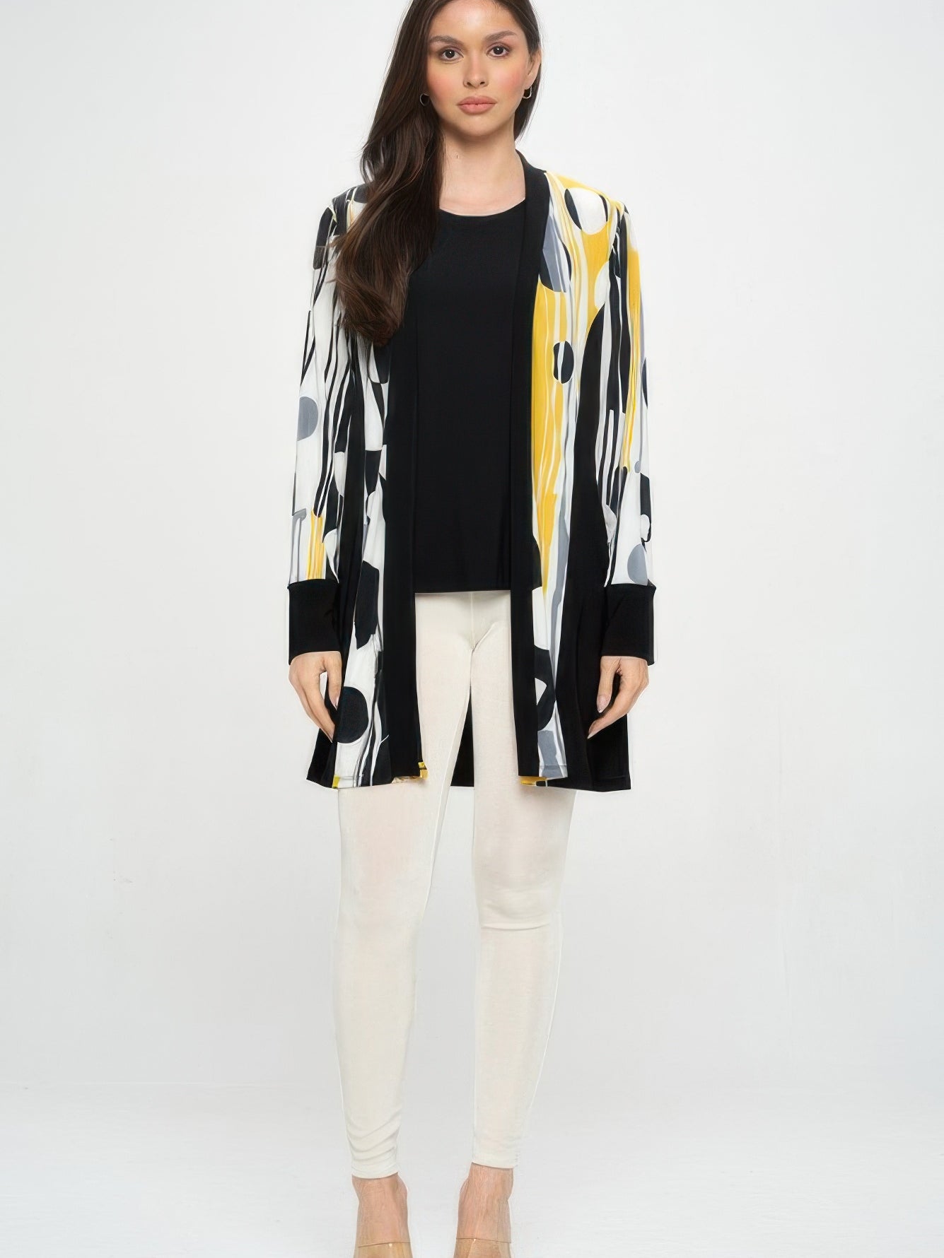 Contrast Jacket in bold black-and-print design, perfect for adding a striking definition to your look.