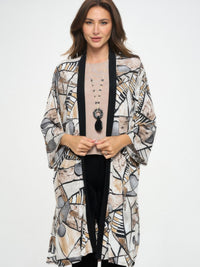 Long Contrast Jacket featuring artistic patterns and quarter-length sleeves, perfect for elegant layering.