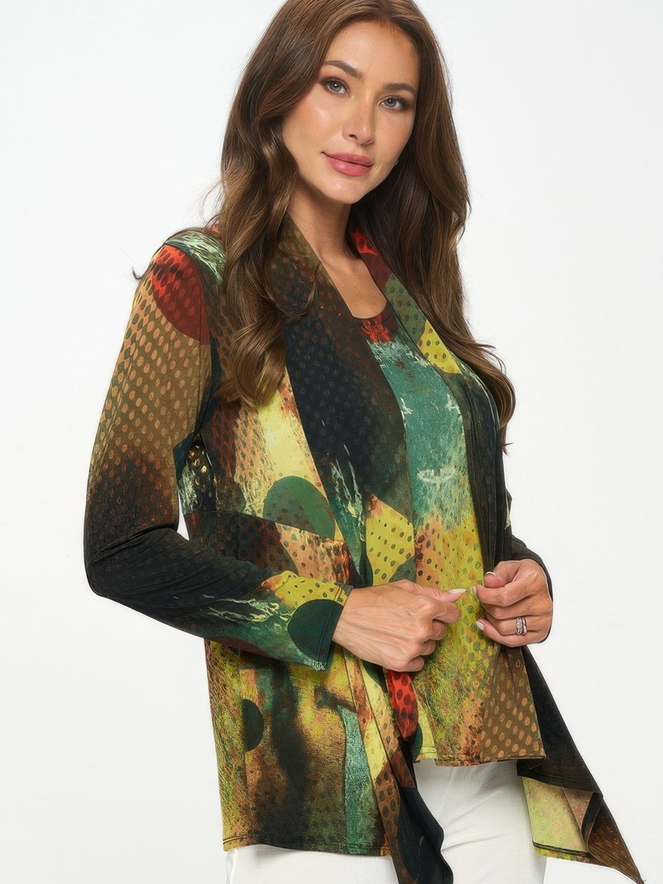 HIT Mid Cut Jacket featuring vivid print and flattering silhouette, perfect for transitional weather.