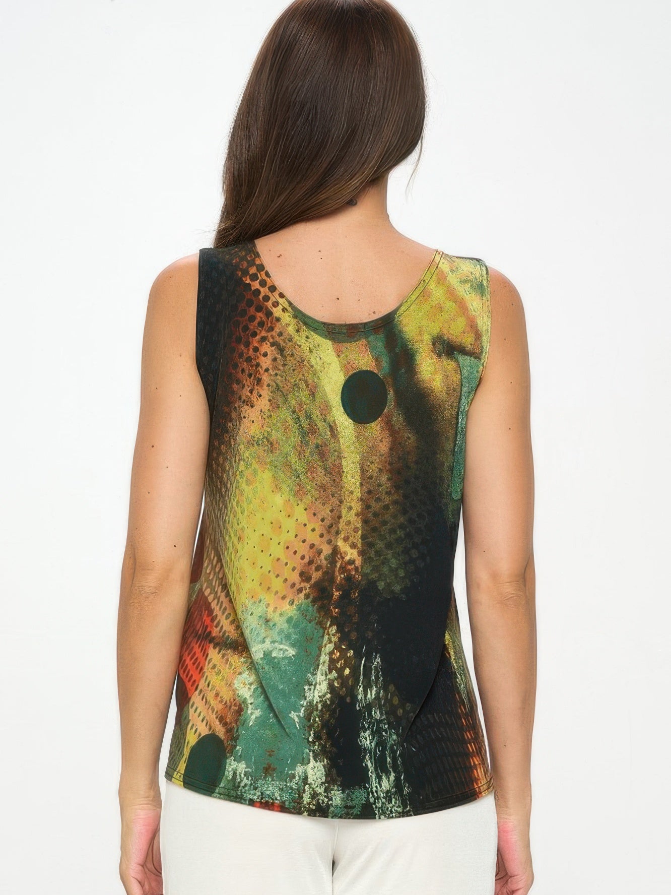 HIT Print Sleeveless Tank Top showcasing a vibrant back design and round neckline for a stylish summer look.