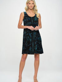 BNS Missy Tank Dress - sleeveless dress with teal and aqua gradient print on black base, stylish and comfortable.