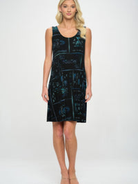BNS Missy Tank Dress in stylish black with teal and aqua design, perfect for casual gatherings.