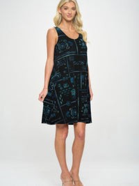 Model wearing BNS Missy Tank Dress featuring a stylish black design with teal accents.