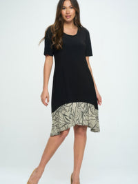 Hit Half Sleeve Contrast Dress featuring a black upper and floral print hem, perfect for stylish comfort.