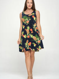 Plus Size BNS Print Missy Tank Dress featuring bold fruit prints and a flattering sleeveless design.