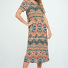 BNS Print Long Dress With Short Sleeve