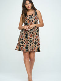 Print Short Tank Dress featuring vibrant prints and a scoop neckline, perfect for casual outings.