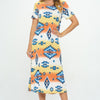 BNS Print Long Dress With Short Sleeve