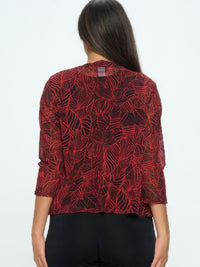 Open Cardigan - Trendy view from the back, featuring a red leaf pattern, perfect for layering.