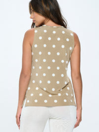 Back view of the BNS V-Neck Bias Tank Top with polka dots, showcasing its flattering fit and lightweight fabric.