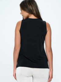 Back view of the BNS V-Neck Bias Tank Top in black, showcasing its flattering design and comfortable fit.