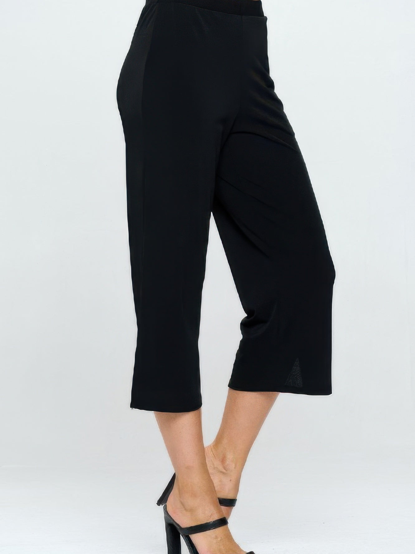 Moss Crepe Wide Leg Angle Pants in black, featuring a stylish cropped design and tailored silhouette.