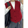 Solid V Neck Sleeveless Knitted Cardigan Vest