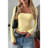 Solid Square Neck Long Sleeve Crop Top