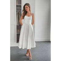 Solid Floral Jacquard Lace High Waist Dress in elegant white with a flattering silhouette and structured design.