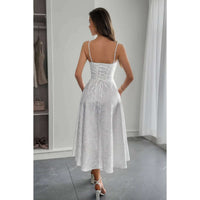 Solid Floral Jacquard Lace High Waist Dress back view showcasing elegant lace and flattering silhouette