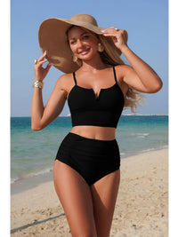 The Portofino Pleated Bikini – high waisted pleated bikini with supportive shoulder straps
