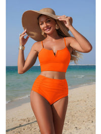 The Portofino Pleated Bikini – high waisted pleated strap bikini set, view 5