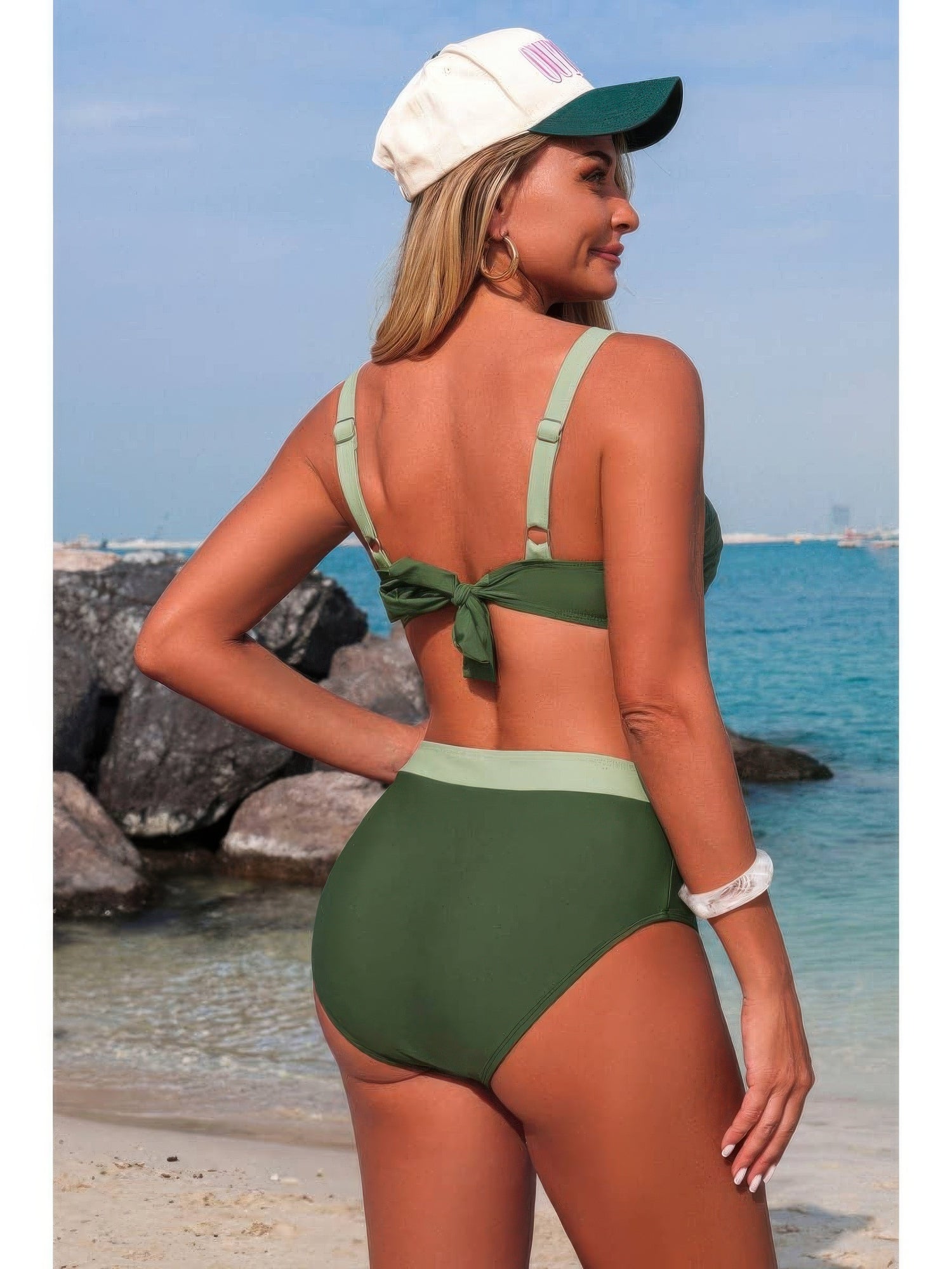 The Tulum Back Knot Bikini – colorblock back knot bikini set, view 3