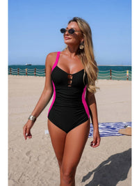 The Mykonos Patchwork One-Piece – patchwork V-neck cutout swimsuit, view 4