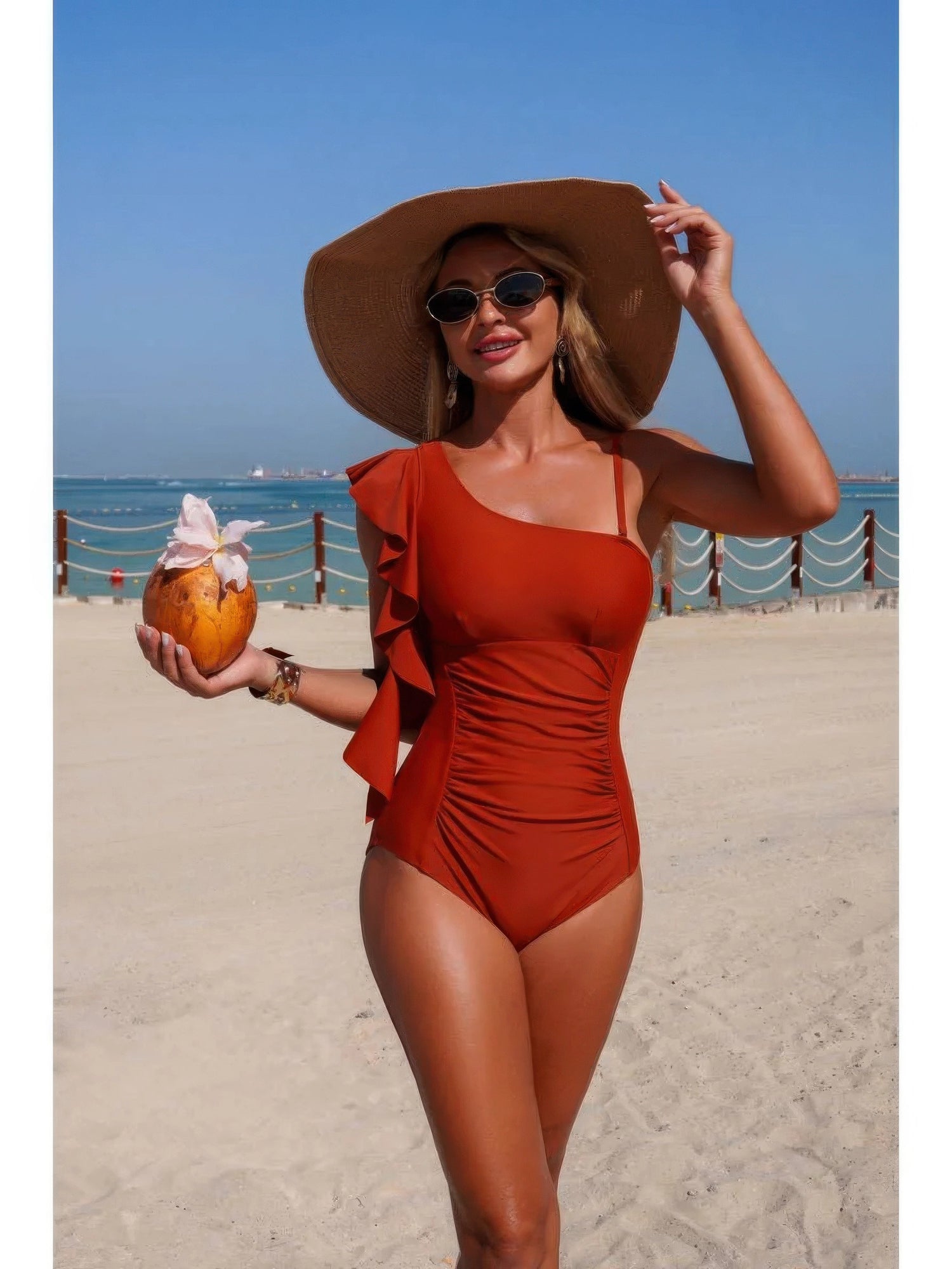 The Cannes Ruffle One-Piece – asymmetric shoulder ruffle swimsuit, view 5