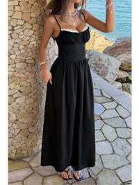 The Noelle Lace Slip Maxi – black contrast lace spaghetti strap maxi dress, view 4
