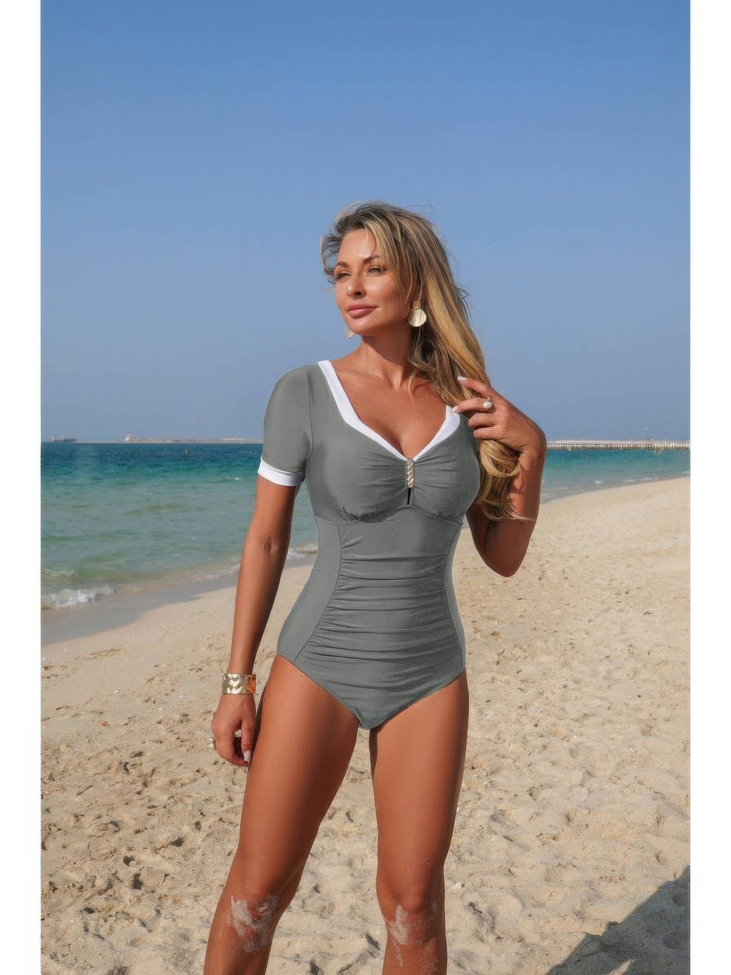 The Sorrento Panel One-Piece – contrast color panel one-piece swimsuit, view 2