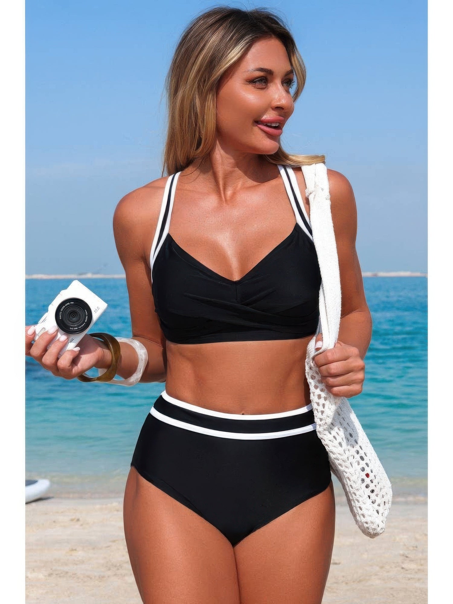 The Coronado Cross Bikini – high waisted cross-front contrast bikini, view 2