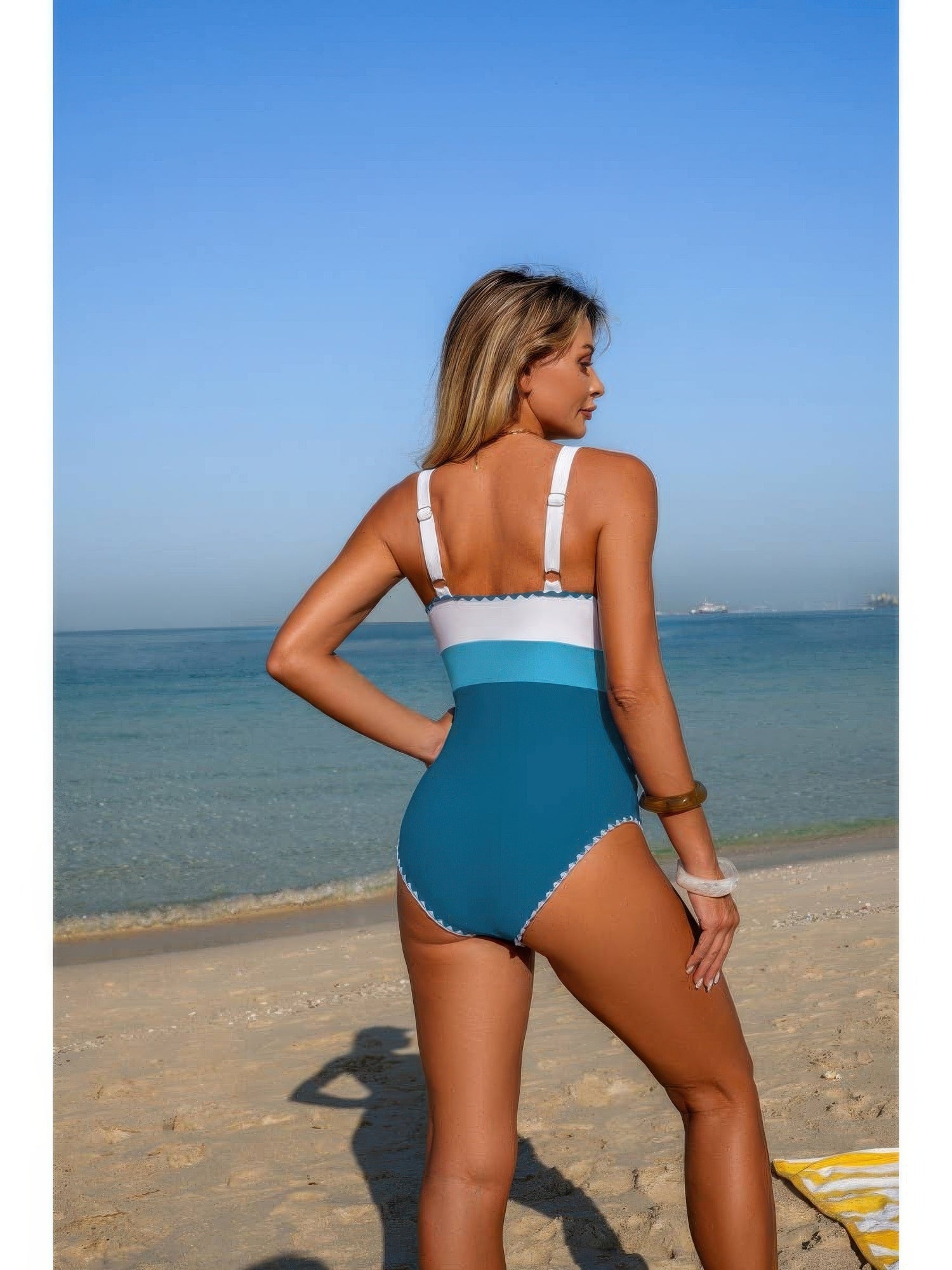 The Santorini Color Block One-Piece – U-neck color block swimsuit, view 3