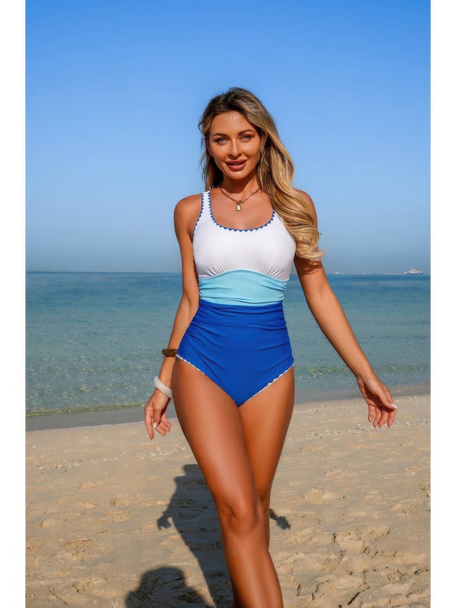 The Santorini Color Block One-Piece – U-neck color block swimsuit, view 4